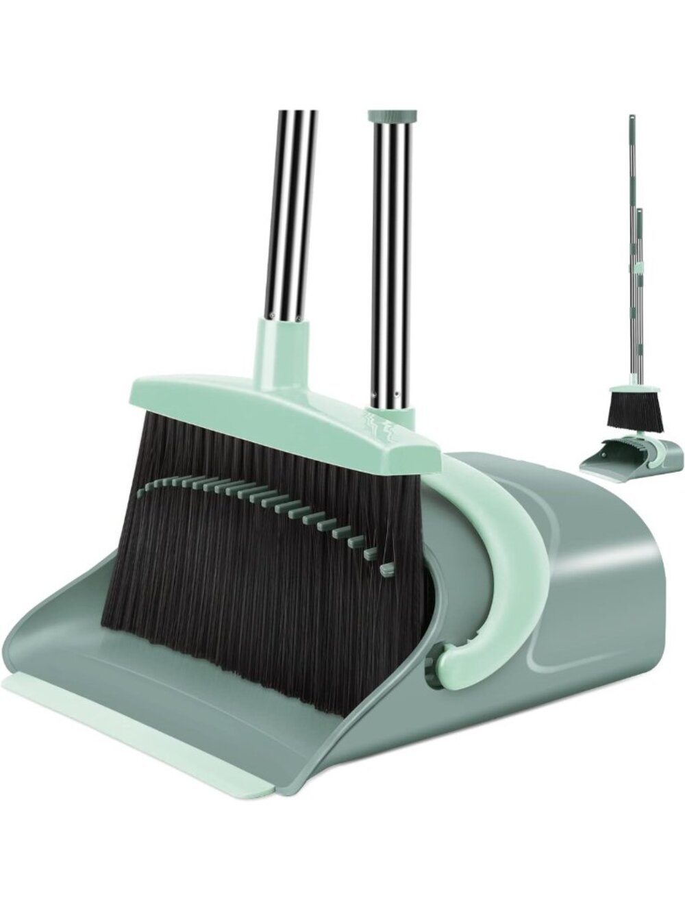 Long Handle Broom and Dustpan Set for Home, Kitchen, Office - Upright Sweeping